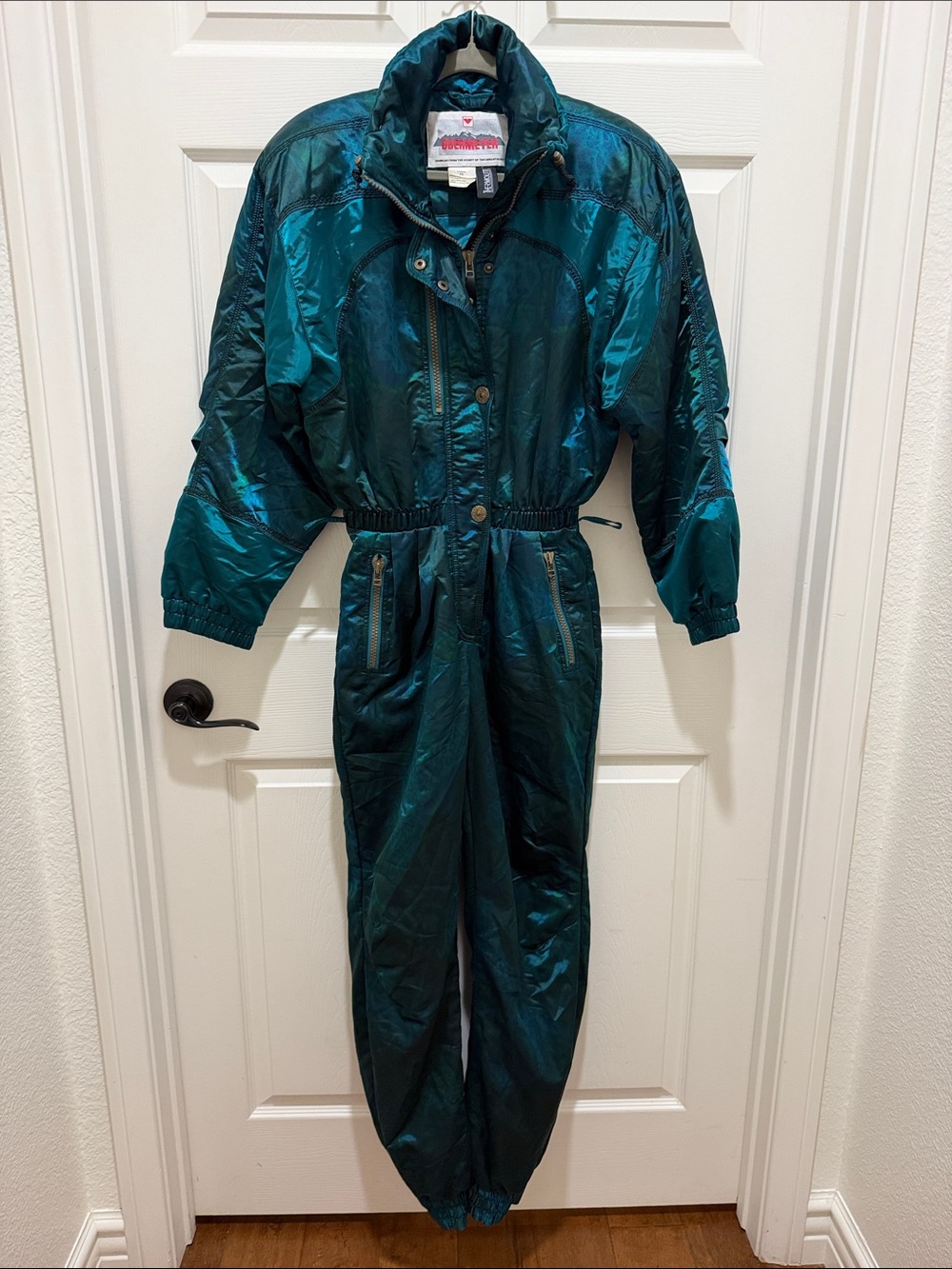 Vintage OBERMEYER One Piece Ski Suit Womens 8 Metallic Emerald Green Retro 80s